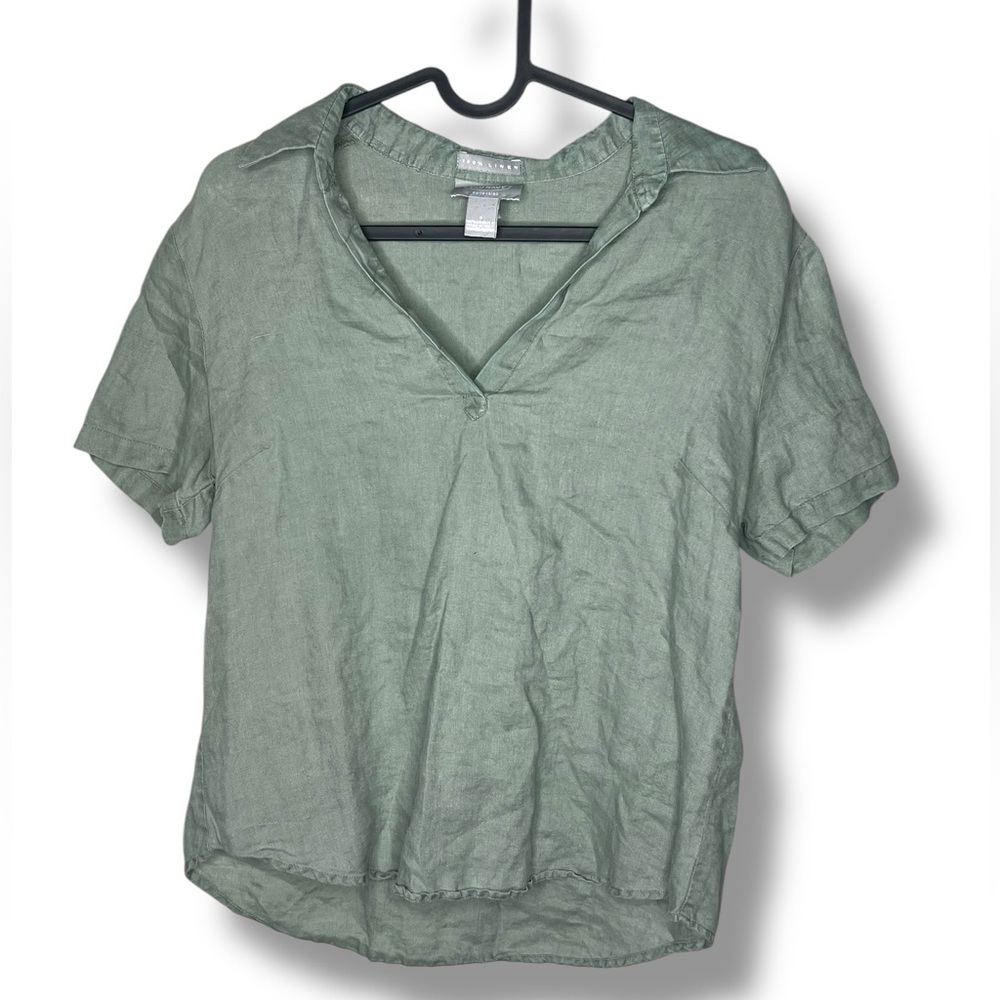OLD NAVY Women´s Olive Green Linen Short Sleeve Shirt Sz small